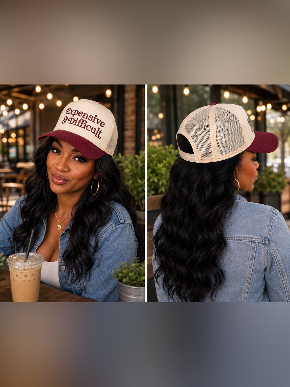 Zenana Outfitters Maroon and Cream 'Expensive & Difficult' Trucker Hat - Picture 2 of 2